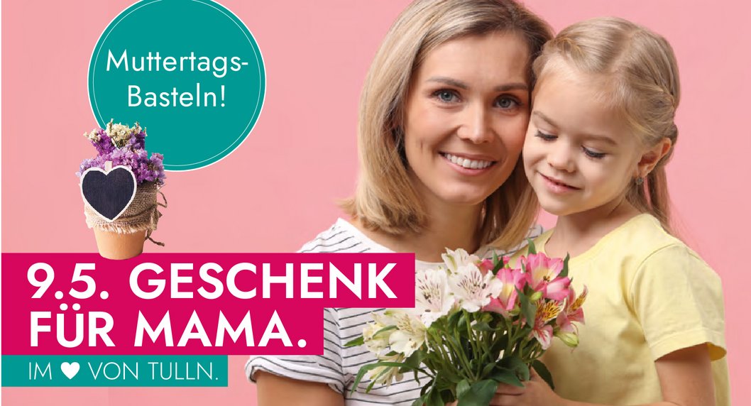 Mutter mit Kind und Blumen in der Hand symbolisiert Muttertag - auf rose Hintergrund