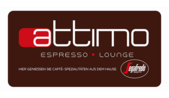 Logo von Cafe Attimo mit weißer Schrift auf braunem Hintergrund