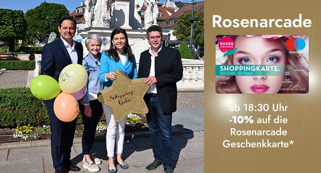 4 Personen kündigen mit Gala-Stern die Shopping Gala Tulln und Rosenarcade an