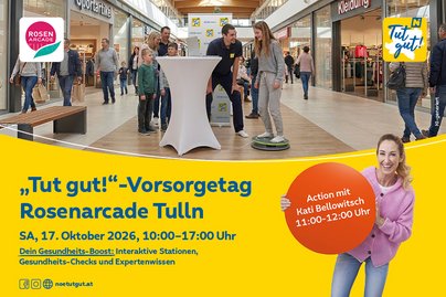 Ankündigung Tut Gut Vorsorgetag vorwiegend in gelb gehalten