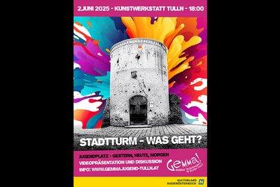 Tullner Stadtturm auf buntem Hintergrund