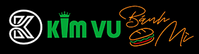 Logo mit Namen Kim Vu in grüner Schrift, Ban mi in orange, und ein gezeichnetes Sandwich auf schwarzem Hintergrund