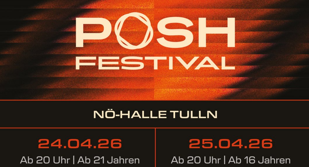Ankündigung POSH Festival auf orange schwarzen Hintergrund 