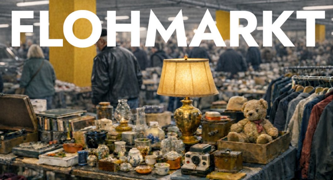 KI generiertes Bild einer Tiefgarage mit Flohmarkt Artikel