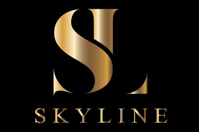 goldenes Skyline Logo auf schwarzem Hintergrund 