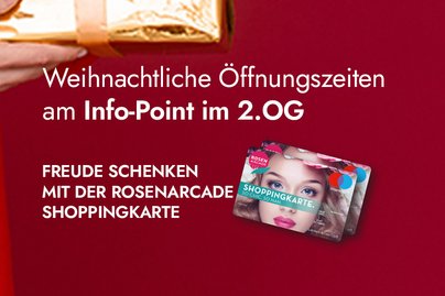 lachende Frau alles in Rot und Gold mit Päckchen in der Hand