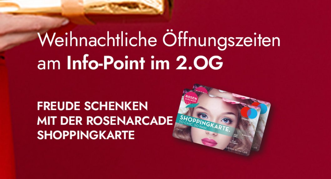 lachende Frau alles in Rot und Gold mit Päckchen in der Hand