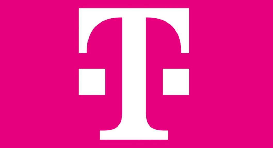 Magenta Logo, weißes T auf pinkem Hintergrund