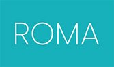 Logo ROMA weiße Schrift auf türkisem Hintergrund