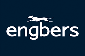 weißes engbers Logo auf blauem Hintergrund 