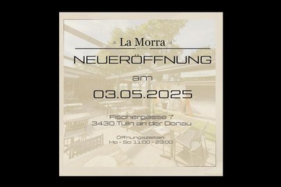 Neueröffnung Pizzeria in schwarzer Schrift auf hellem Hintergrund